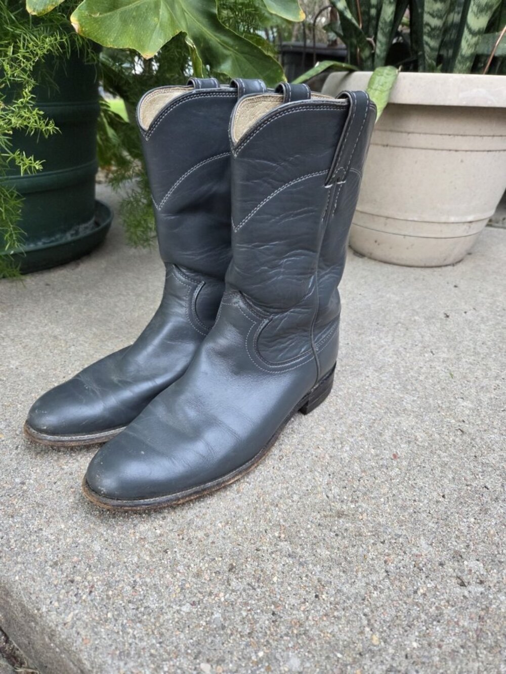 Justin L3056 Gunmetal Gray Leather Cowboy Roper Western Boots Women’s Sz 7.5 B
